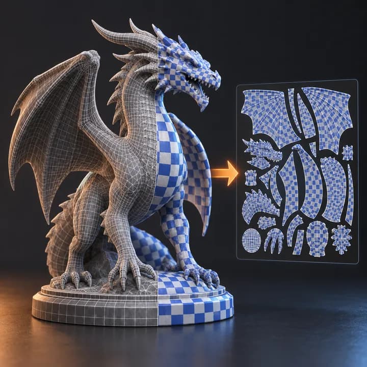 Auto UV — AI concept illustration, not verified Blender output